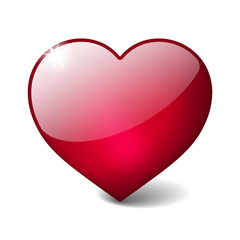 red 3d glass heart with realistic shadow isolated on white