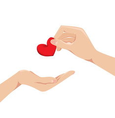 Love Concept of Hand giving heart to each other. Vector
