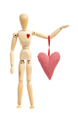wooden figure with heart, isolated