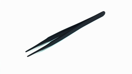 Black tweezers Isolated on White background stock photo