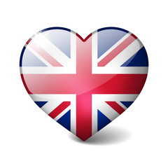 united kingdom 3d glass heart with realistic shadow