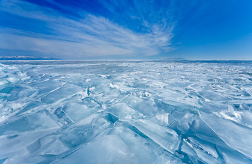 Baikal  Lake in winter. Field of hummocked ice