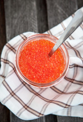 Jar of red caviar