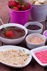 chocolate fondue with strawberry and banana