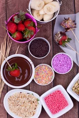 Poster chocolate fondue with strawberry and banana © Berna Şafoğlu