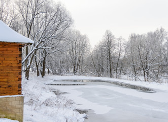 Naklejka premium not frozen pond in winter