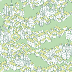 Modern Green City seamless pattern