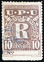 Postage stamp Colombia 1899 Letter R, Registration Stamp