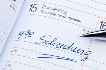 Eintrag im Kalender: Scheidung