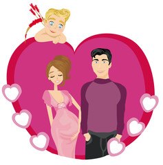 beautiful pregnant woman and her happy husband