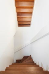 comfortable empty loft, interior, wooden staircase