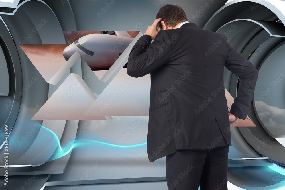 Poster composite image of thinking businessman scratching head
