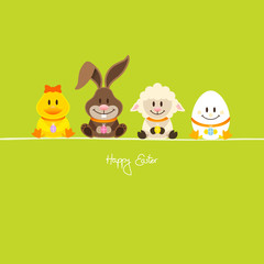 Duck, Bunny, Lamb & Egg With Eggs Green