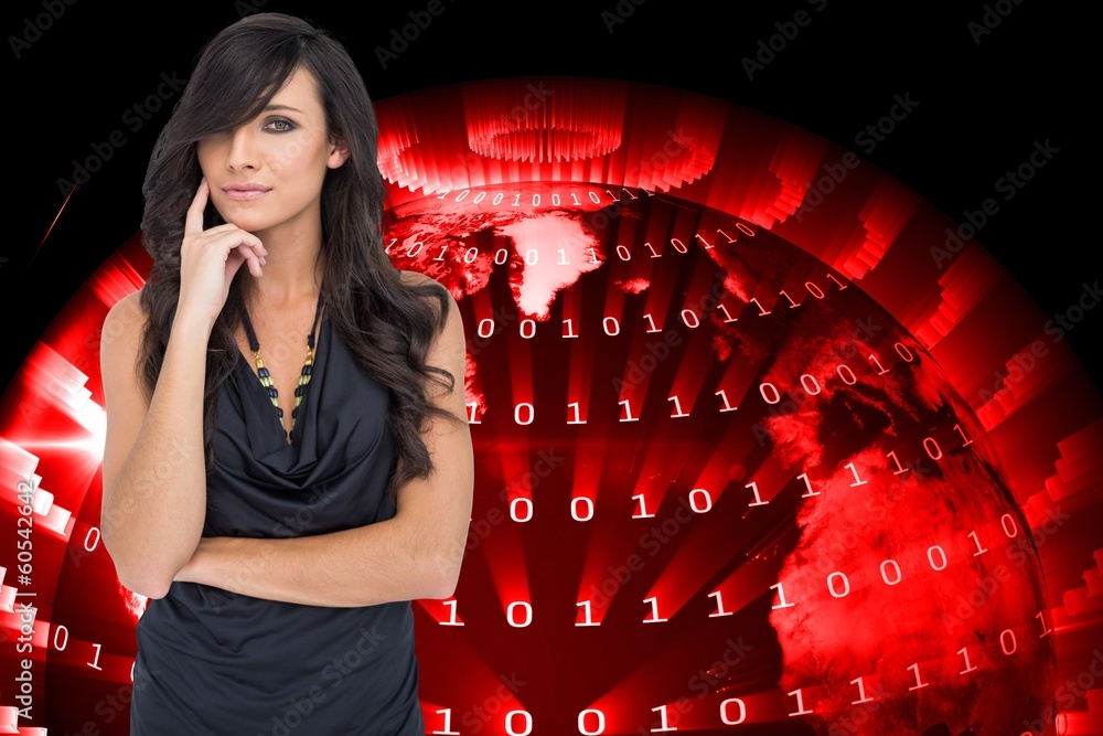 Poster Composite image of pensive elegant dark haired model posing