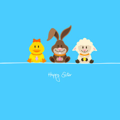 Duck, Bunny & Lamb With Eggs Blue