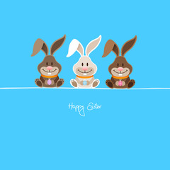 3 Easter Bunnies Eggs Blue
