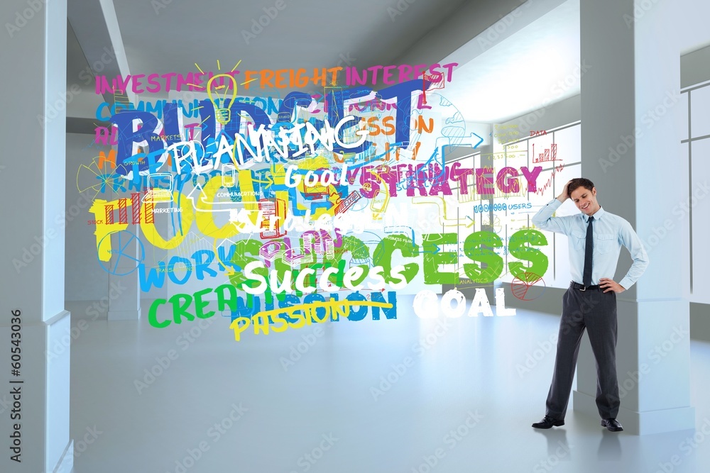 Poster composite image of thoughtful businessman with hand on head