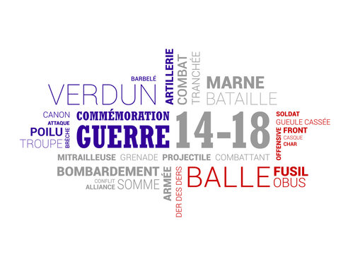 Nuage de mots - guerre 1914 - 1918 bleu blanc rouge