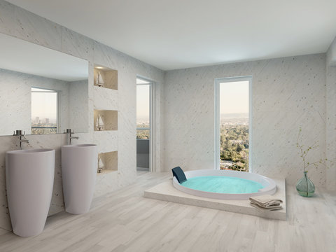Pure clean white bathroom interior with bathtub