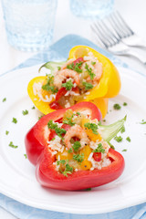 stuffed peppers with salad of rice and shrimp