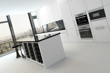 Luxury kitchen interior in pure white color