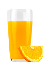 Orange juice and slice of fruit
