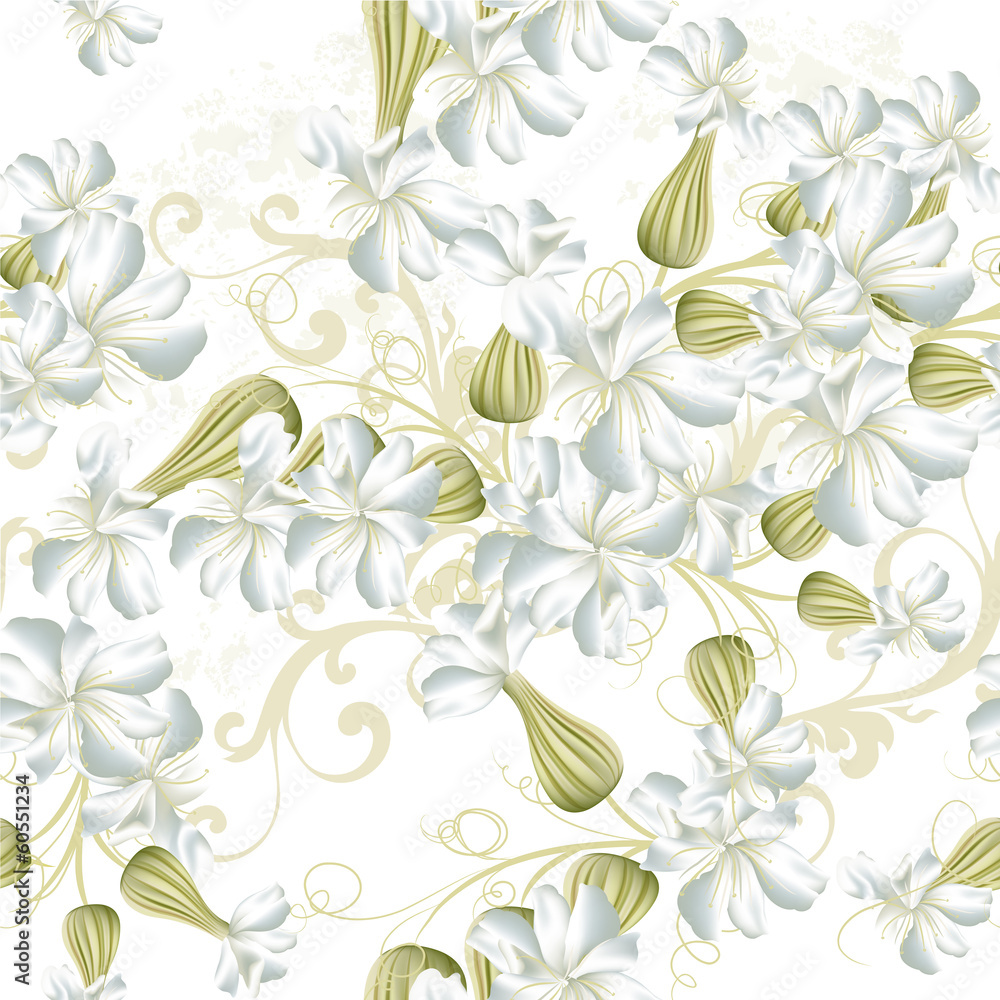 Wall mural beautiful seamless vector wallpaper pattern with flowers