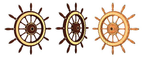 Wooden steering wheel of a ship