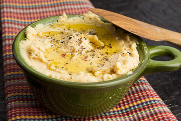 A bowl of creamy hummus