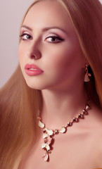 woman with makeup with jewelry precious decorations.