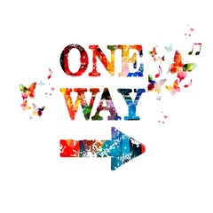 Colorful vector "ONE WAY" background with butterflie
