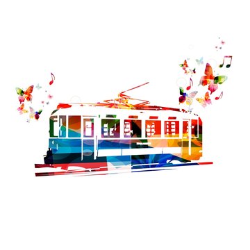 Colorful vector tramway background with butterflies
