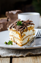 Sponge cake with cream and chocolate