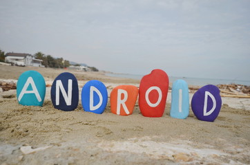 Android, operating system on colourful stones