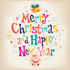 Merry Christmas and Happy New Year retro greeting card