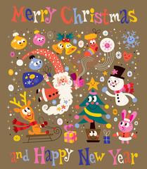 Obraz na płótnie Canvas Merry Christmas and Happy New Year Greeting card