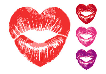 red heart shaped lips, vector set