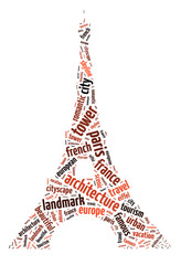 Words illustration of the famous Eiffel Tower