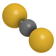 Carbon disulfide (CS2) molecule. Liquid used for fumigation.