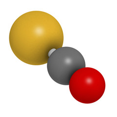 Carbonylsulfide (COS) molecule. Foul smelling gas.