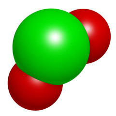 Chlorine dioxide (ClO2) molecule. Used in pulp bleaching.