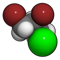 Dibromochloropropane (DBCP) soil fumigant molecule.