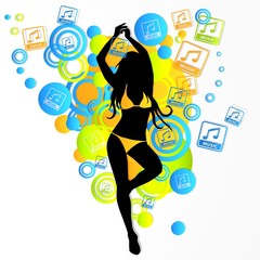 sexy woman silhouette with music symbols