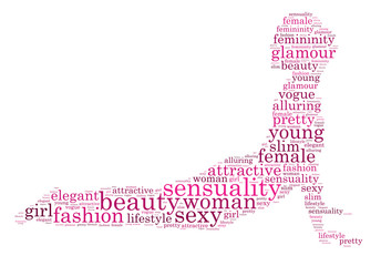 Words illustration of sexy, alluring woman over white background