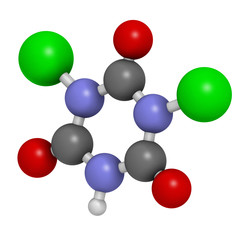 Troclosene (dichloroisocyanuric acid) molecule.