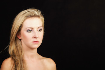 Fototapeta premium Close up beautiful girl with make up black background