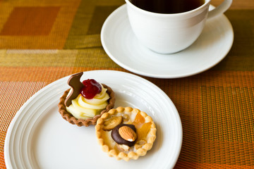 dessert,Tart with pears and almond and tea