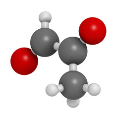 Methylglyoxal (pyruvaldehyde) molecule. Produced by glycolysis;