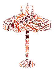 Words illustration of the warplane over white background