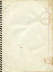 Blank paper page from old spiral notebook